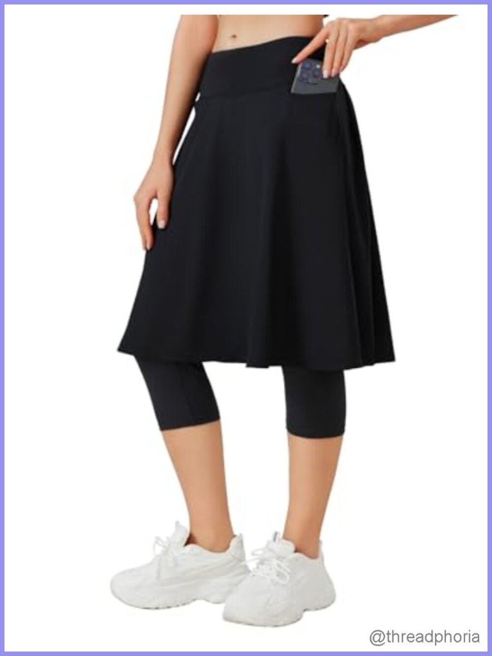 Women's Skirted Leggings Athletic 24" Capris High Waist with Pockets